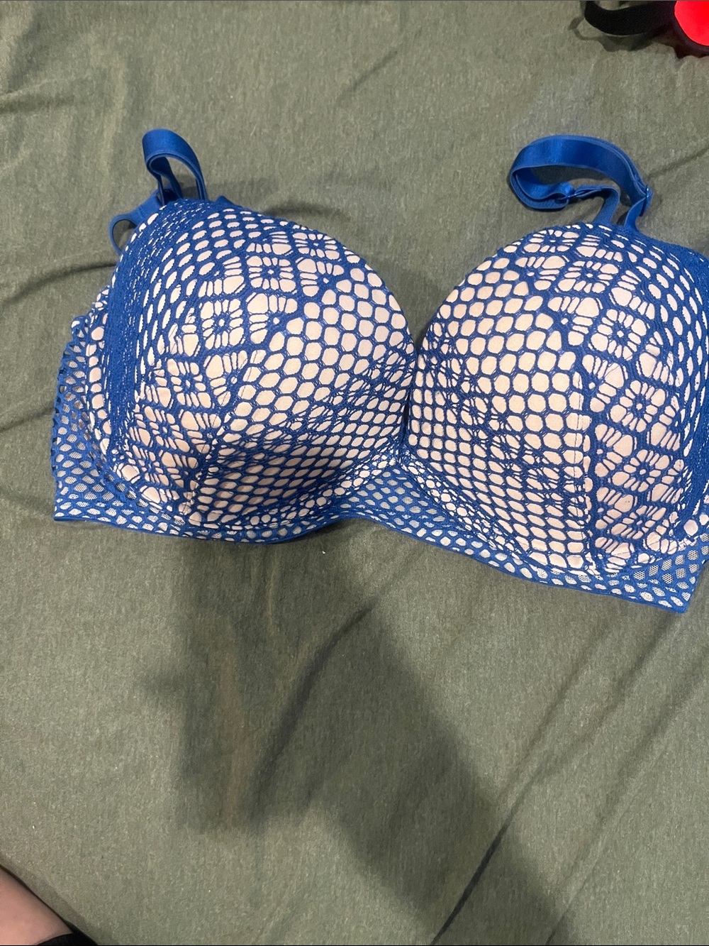 Victoria's Secret Blue Lace Overlay Push-Up Bra with Nude Lining
